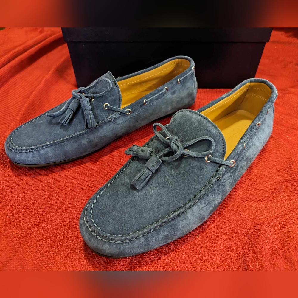 Harold Tassel Corsair Calf Suede Blue Loaf Shoes